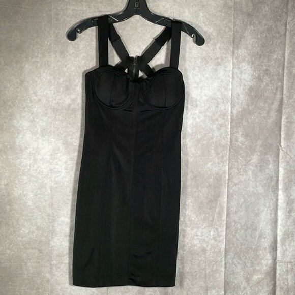 Grass Collection | Black Fitted Bodycon Strappy Mini Dress | Size 5 - Picture 1 of 12